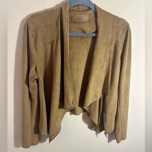 BlankNYC Cloud Nine Faux Suede Drape Cardigan Jacket medium beige light brown